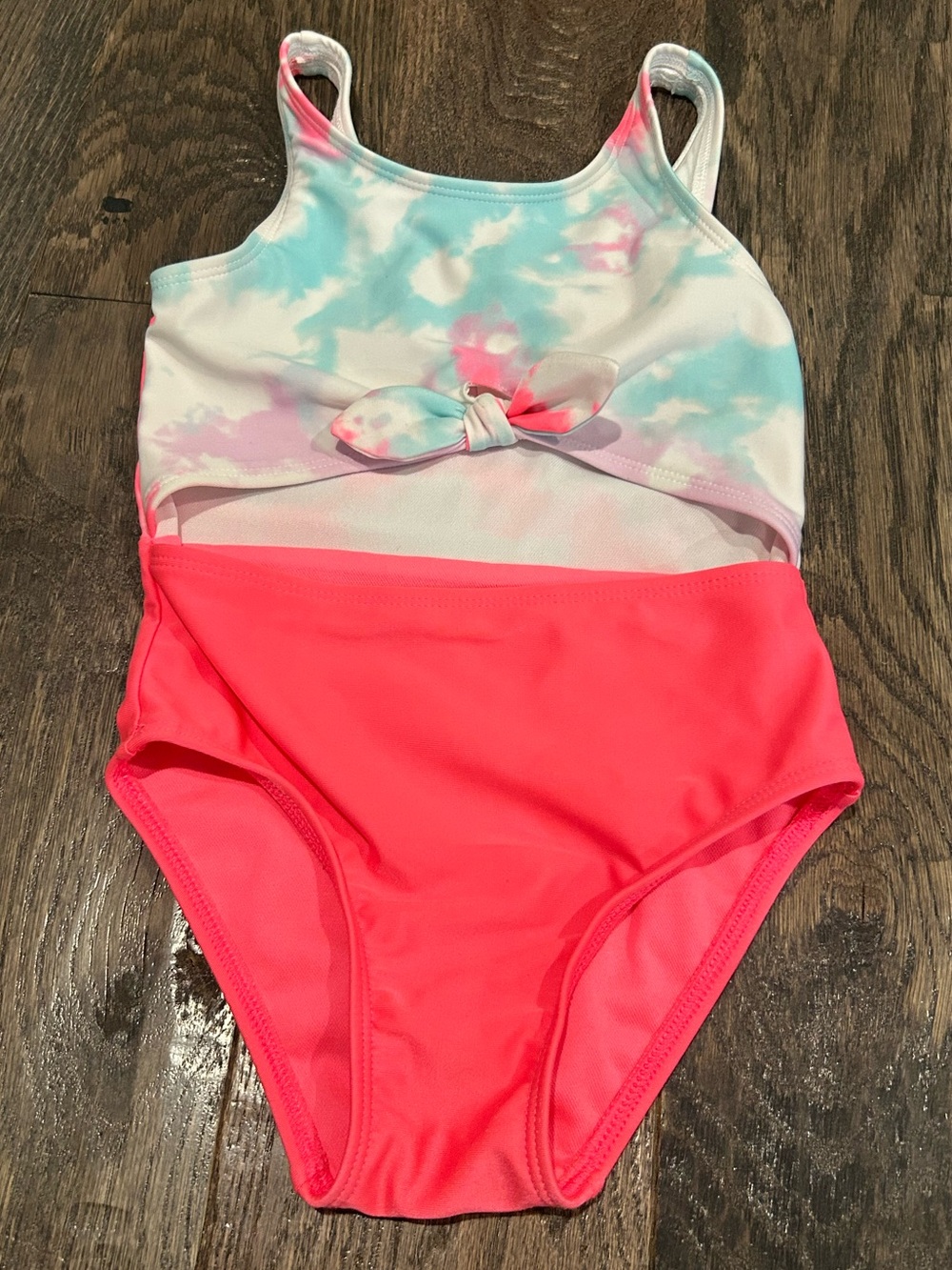 Cat & Jack Tie-Dye Top Neon Pink One-Piece Swimsuit Size 3T